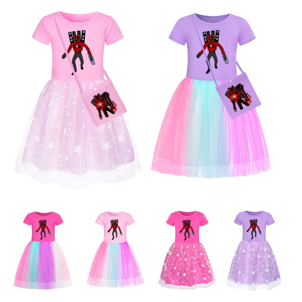 

Horror Skibidi Toilet Costume Kids Princess Vestidos Toddler Girls Short Sleeve Casual Dresses Children Christmas Party Outfits