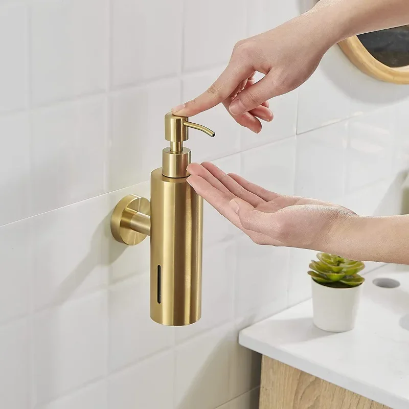Wall Mounted Soap Dispenser 304 Stainless Steel Brushed Gold Manual Soap Dispenser Hotel Bathroom Liquid Soaps Dispensers