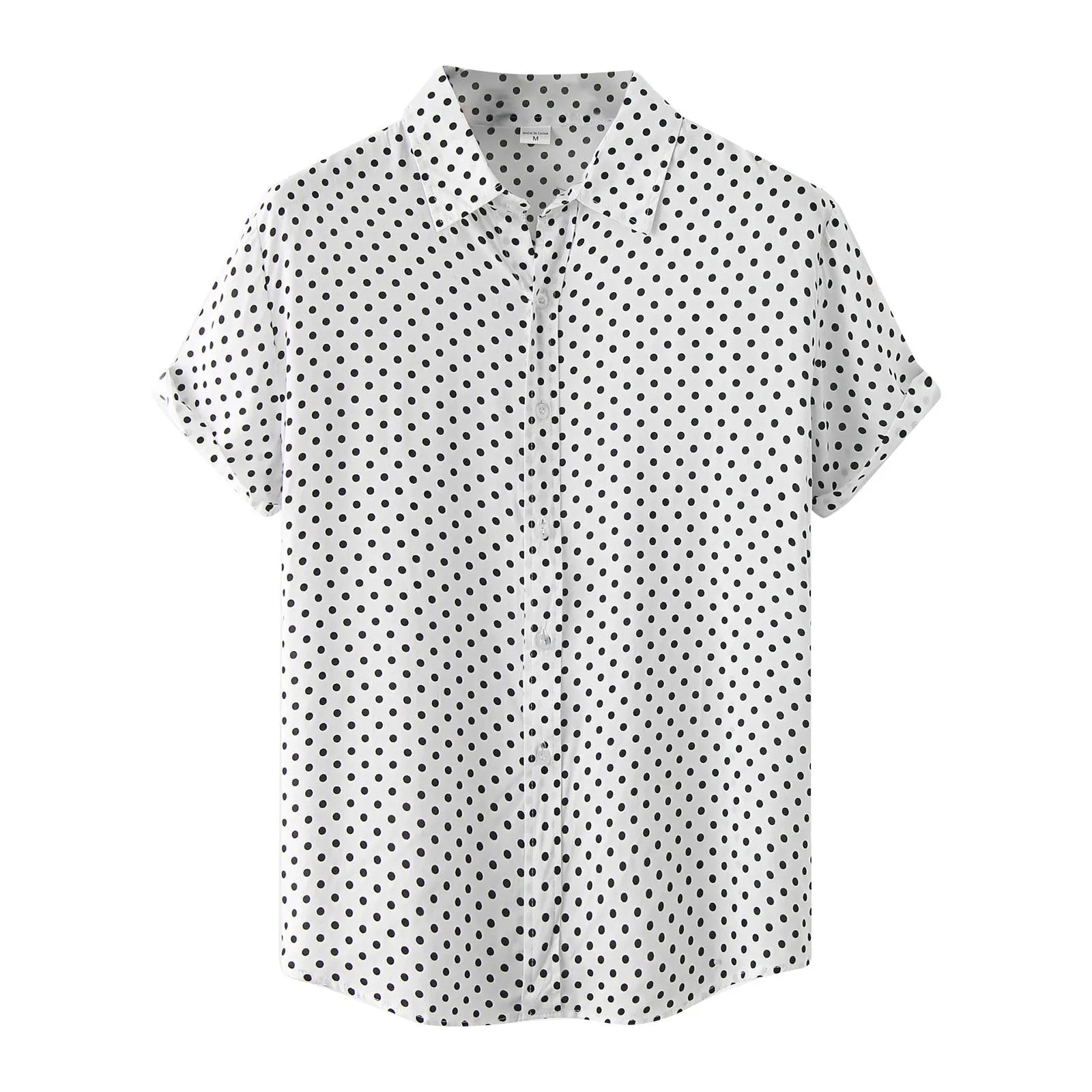 

Elegant Shirts For Men 2023 Summer Printed Cotton Linen Shirts Fashion Polka Dot Print Lapel Short Sleeve Shirt camisa masculina