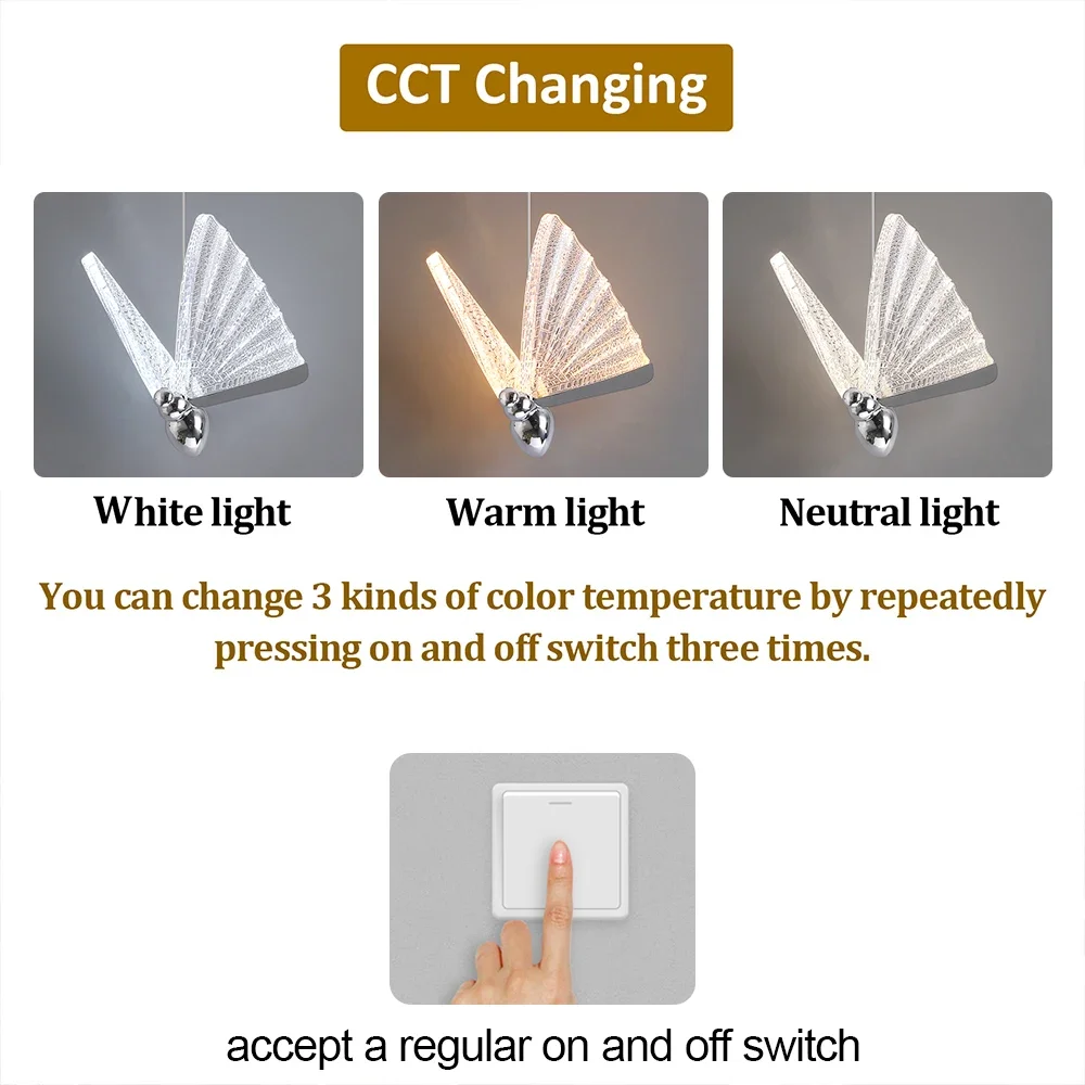 Modern Pendant Lights Butterfly Led Chandelier Ceiling Lamp Bedside Living Dining Room Kitchen Island Decor Hanging Fixture