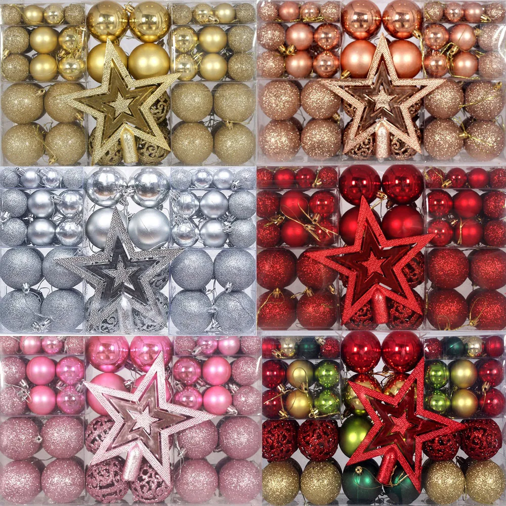 16Pcs Christmas Ball Xmas Tree Hanging Ornaments Red Black Gold 8cm Balls For Home Navidad Natal Noel 2023 Christmas Decorations gold glitter christmas tree top iron star christmas decorations for home xmas tree ornaments navidad new year 2021 natal noel