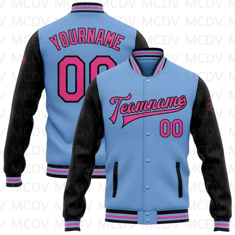 Custom Light Blue Royal-White Bomber Full-Snap Varsity Letterman Two Tone Jacket