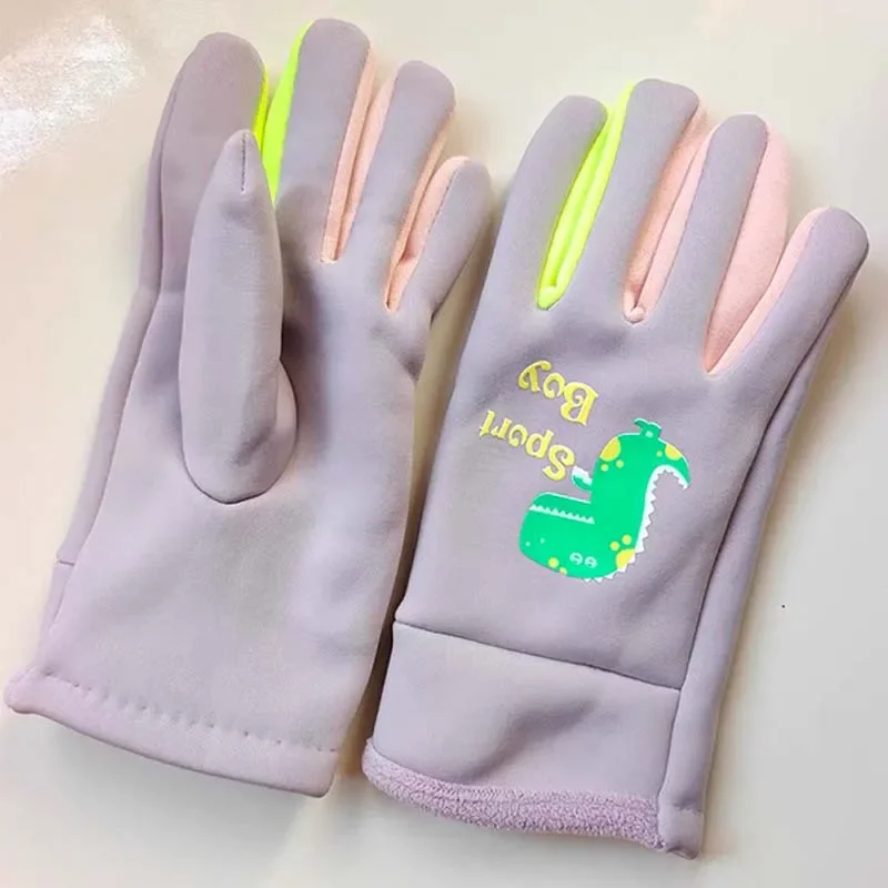 Winter Children Plush Warm Gloves Boys Girls Outdoor Windproof Skiing Cycling Gloves Students Toddler Cycling Mittens