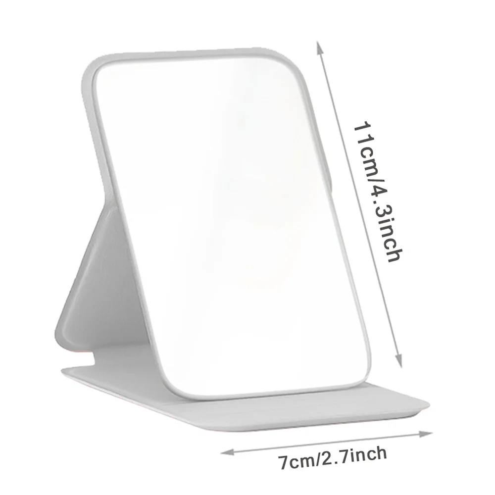 Name PU Hand-Held Makeup Mirror Desktop Stand Leather Protect Cover Foldable Cosmetic Tool Portable Beauty Accessory