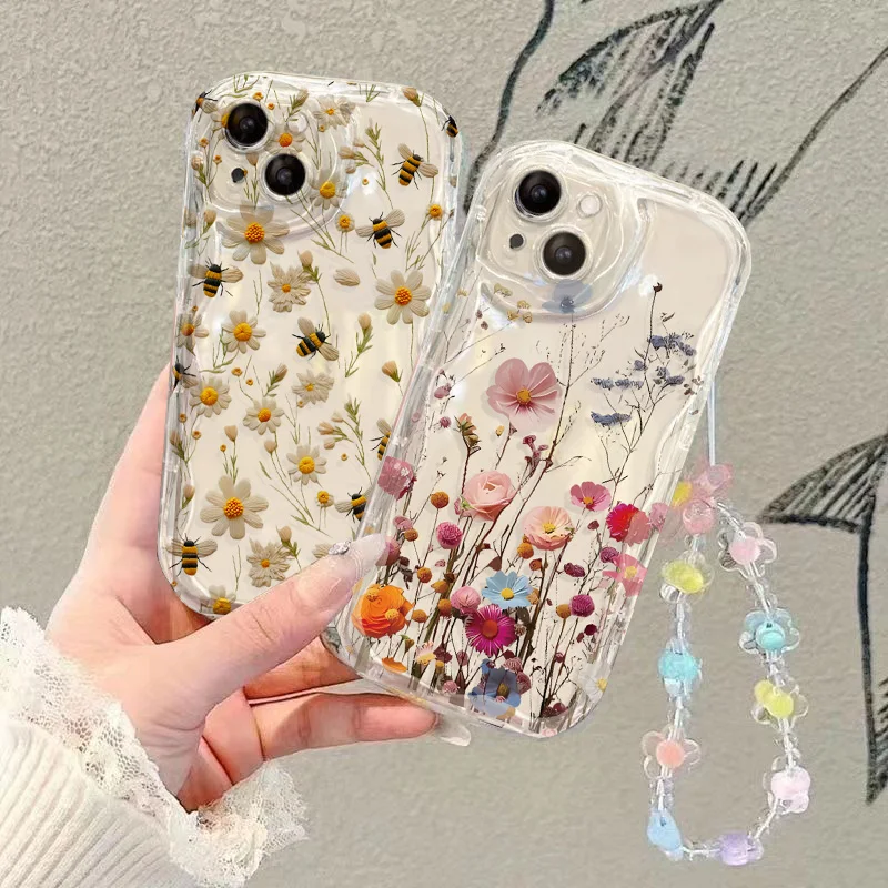Floral Charm Bracelet Phone Case with Chain