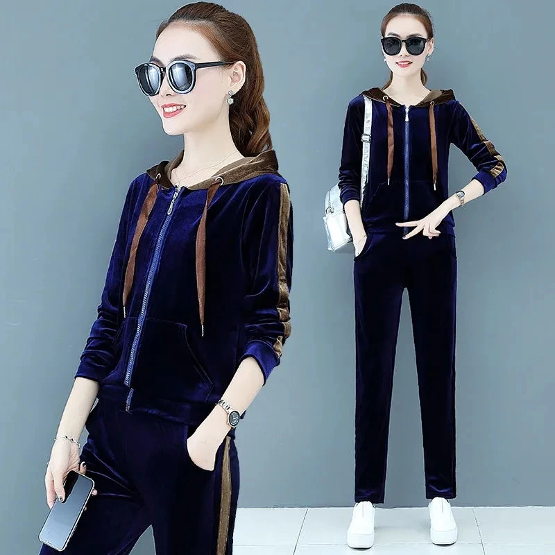 

Женские бархатные спортивные костюмы, осень 2022, кардиган, куртка + брюки, комплект из двух предметов, золотистый костюм, женские брюки, комплект C