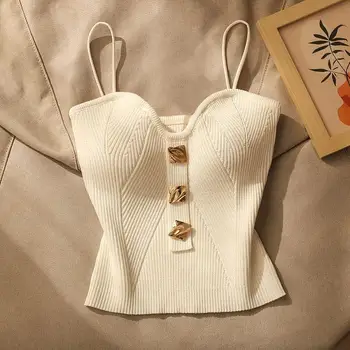 1 Piece Summer New Upscale Small Perfume Style Knitted Chest Halter Undershirt Undershirt inside the WOMEN'S External Wear Sleev 2
