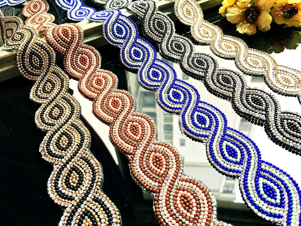 

Crystal Rhinestone Beaded lace trim Diy craft clothing decorative accessories iron on lace trimming motif patches for clothing