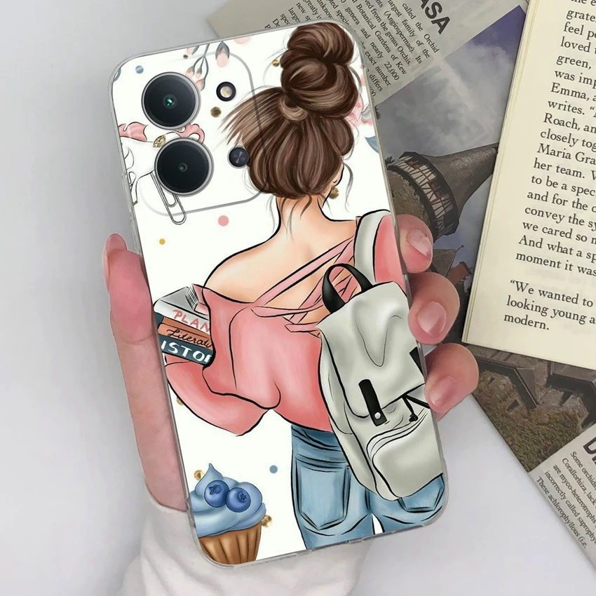 Trendy Girl Pattern Ultra Thin Transparent TPU Soft Phone Case - Lightweight Protective Cover