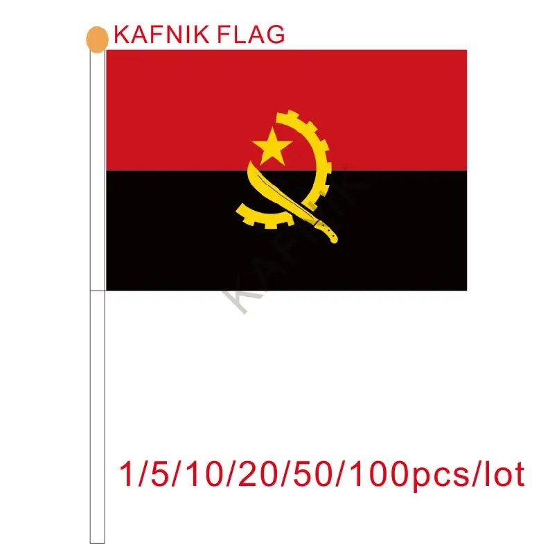 KAFNIK, 10/20/50/100 stücke Angola Hand Flagge Nationalen Hand Flagge 14*21 cm Polyester Kleine größe Fliegen Banner Benutzerdefinierte Hand flagge