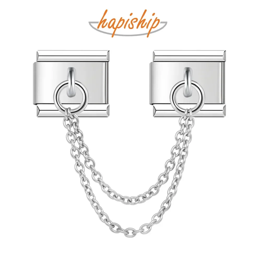Hapiship-abalorio de eslabones de cadena de doble capa de acero inoxidable, diseño Original, compatible con pulsera de 9mm, fabricación de joyas de acero inoxidable DJL03