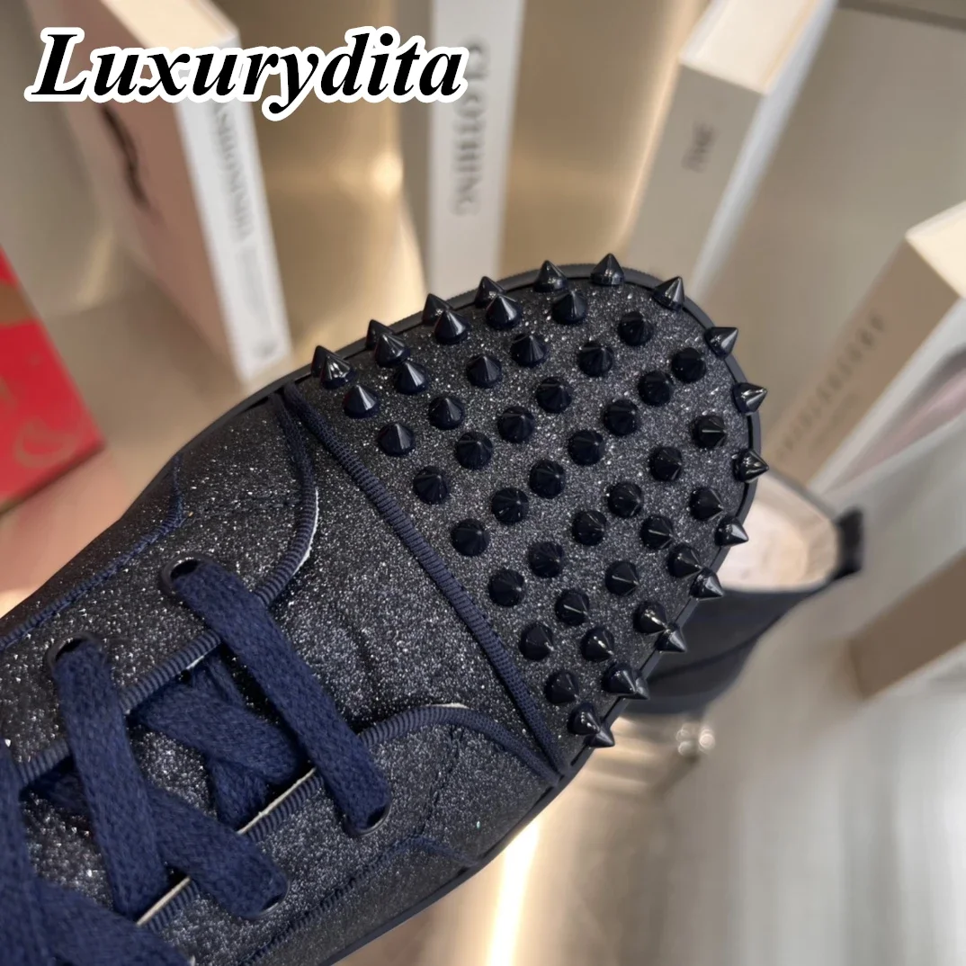 LUXURYDITA Designer Men Casual Sneakers Real Leather Rivet Luxury Womens Tennis Shoes 35-47 Fashion Unisex loafers HJ276