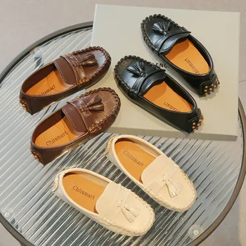 Bambini Mocassino Scarpe Ragazzi Appartamenti Mocassini Nappe antiscivolo Carino Bambini Casual Scarpe in pelle Morbido Slip-on Pieghettato Colore solido 2023 1