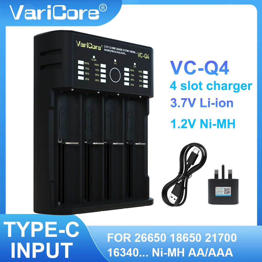 3.7V 리튬 18650 26650 21700 18500 18350 1.2v Ni-MH AA AAA용 휴대용 4슬롯 지능형 배터리 충전기