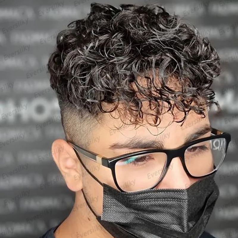 Natural Curly Hair Toupee 20mm for Men Super Thin Durable Mono &PU Base 6x8 Inch Human Hair Wigs Replacement System human hair toupee