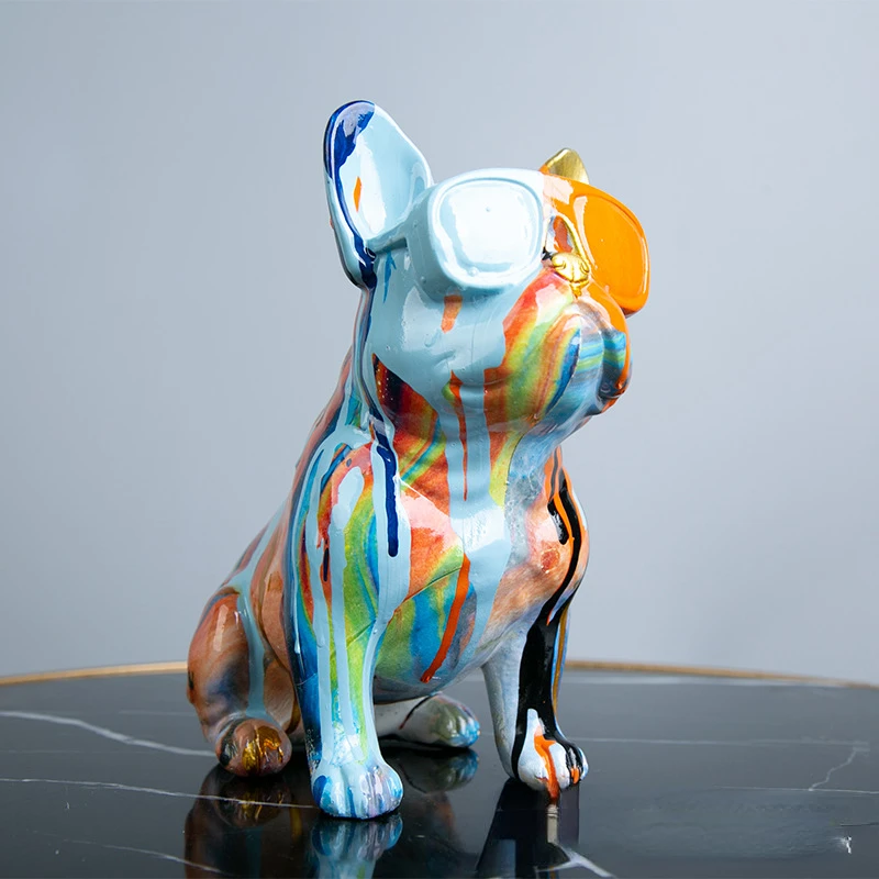 

20cm Nordic Creative Dazzle Colorful French Bulldog Decoration Sculpture Figurines for Interior Animal Statue Desktop Home Decor