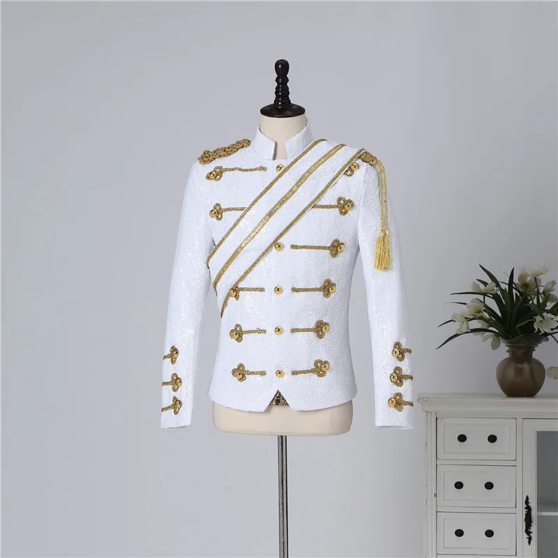 Modern Michael Jackson Sequined Performance Outfit New Men's Banquet Guest Band Rock Singer Costume Stand Up Collar Jacket