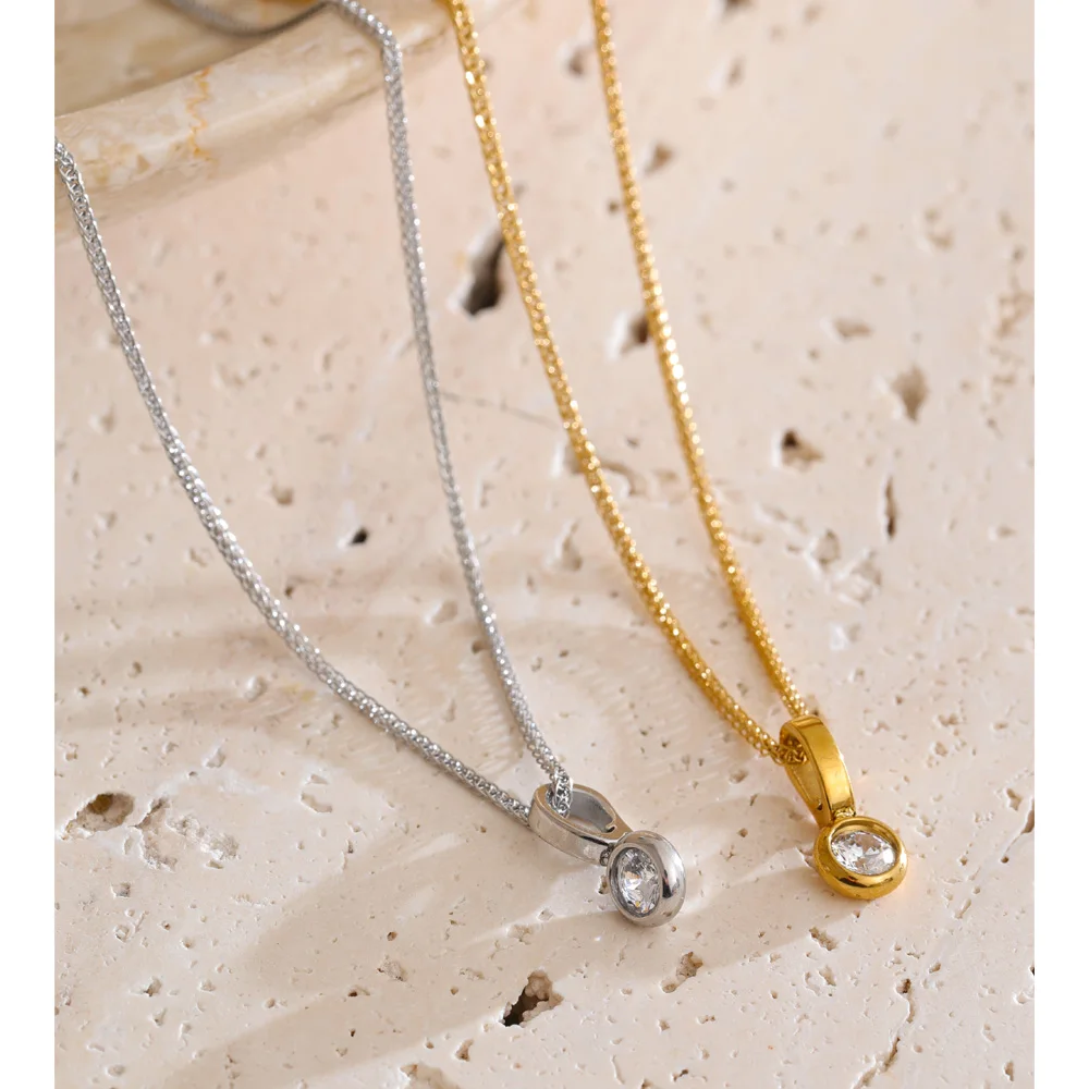 Yhpup Necklace CZ Zirconia Pendant Stainless Steel for Women