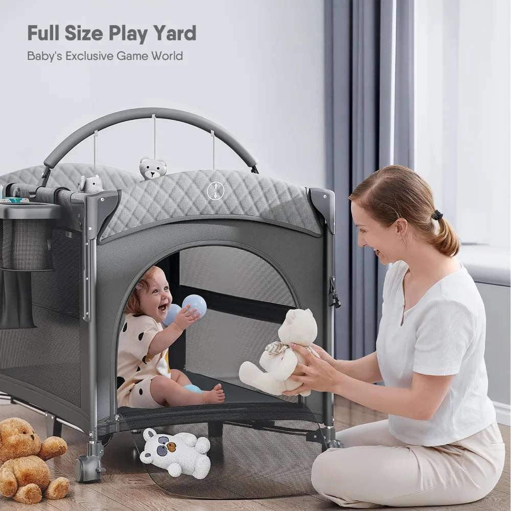 4 in 1 Baby Bassinet, Pack and Play, Bedside Crib Sleeper, Diaper Changer - Comes with Mattress, Mosquito Net，Bottom Storage 3