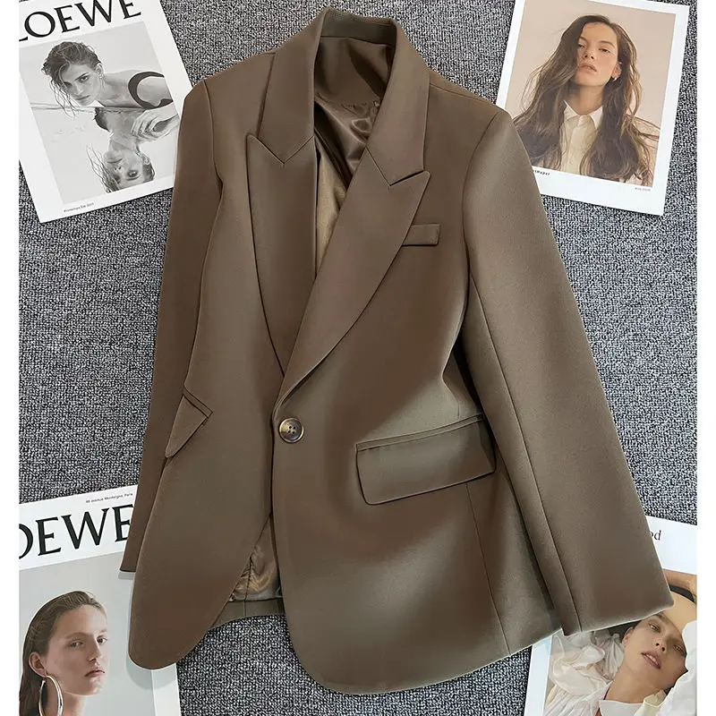 

Brown Women's Suit Jacket Spring and Autumn New Arrival One Button Fashion Trendy All-Match Elegant Office Lady Suit Blazer Top