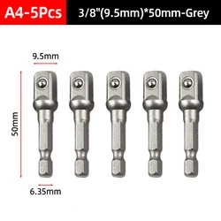 Socket Adapter Set - Impact Grade Hex Shank with Power Extension and Nut Driver (A4 - 5Pcs 9.5mm - 50mm)