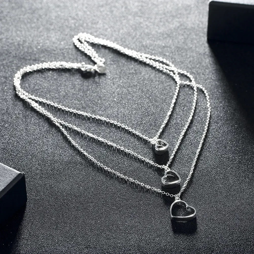 Classic 925 sterling silver romantic Love Heart Necklaces for women Charms fashion Jewelry Party wedding Christmas Gifts