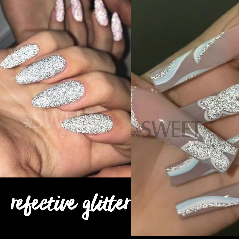 Reflective Glitter Powder Nail Art Chrome Pigment Silver Sparkly Glitter Diamond Decor Manicures Holographic Dust Supplies SAS52,nail powder,nail glitter,nail pigment,nail decoration,nail decorations
