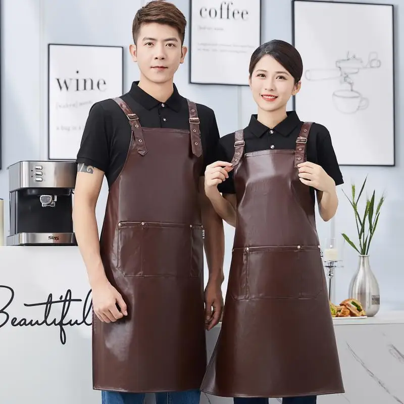 Artificial Leather Kitchen Apron Waterproof Oil Resistant Bib Business Home Food Cleaning Outerwear Cover Unisex Mandil Design