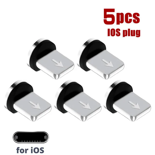 1pcs 5pcs Round Magnetic Plug Micro USB Magnetic Charger Cable Plug USB Type C Magnet Cable Adapter 360 Rotate 8 pin Cable Tips 5pcs ios plug