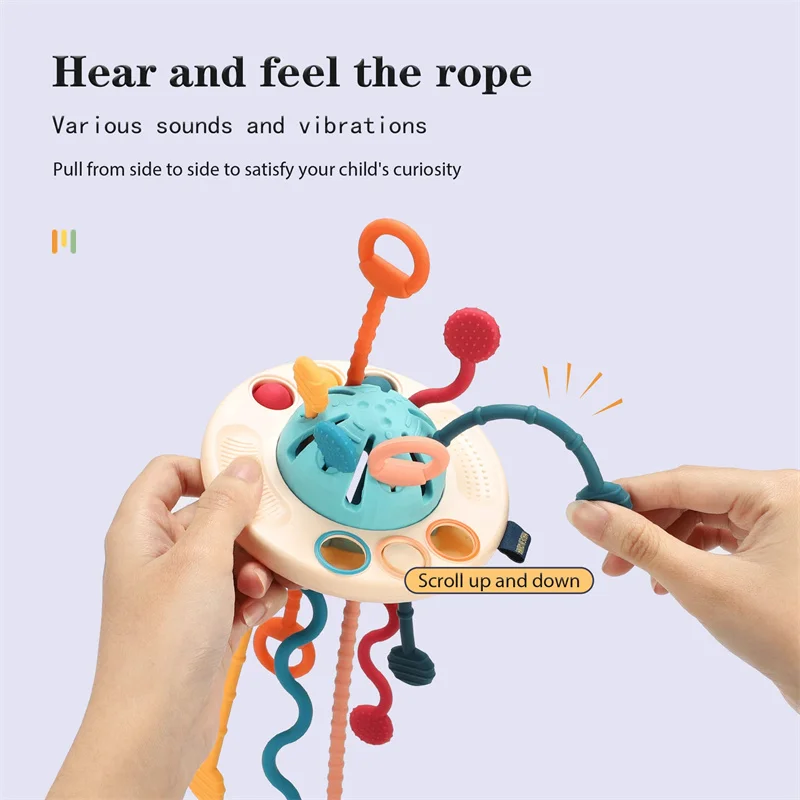 Montessori Toys UFO Food Grade Silicone Pull String Activity Toy Sensory Toys for Toddlers Baby Toys Fine Motor Skills Toys Gift