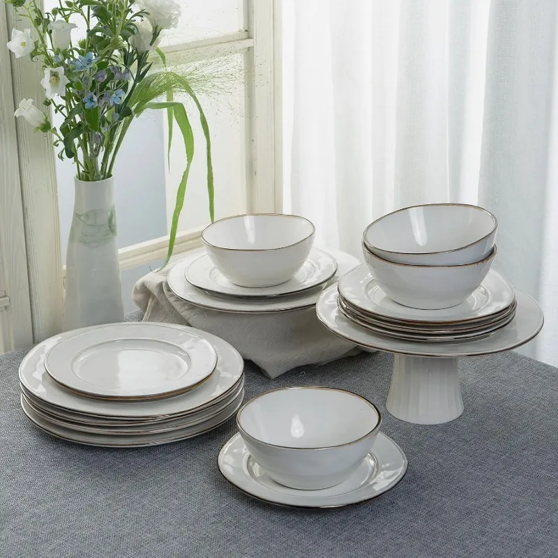 Plates and Bowls Sets, 12 Piece Dinnerware Sets, Dishes Set for 4, Irregular Stoneware Plate Set