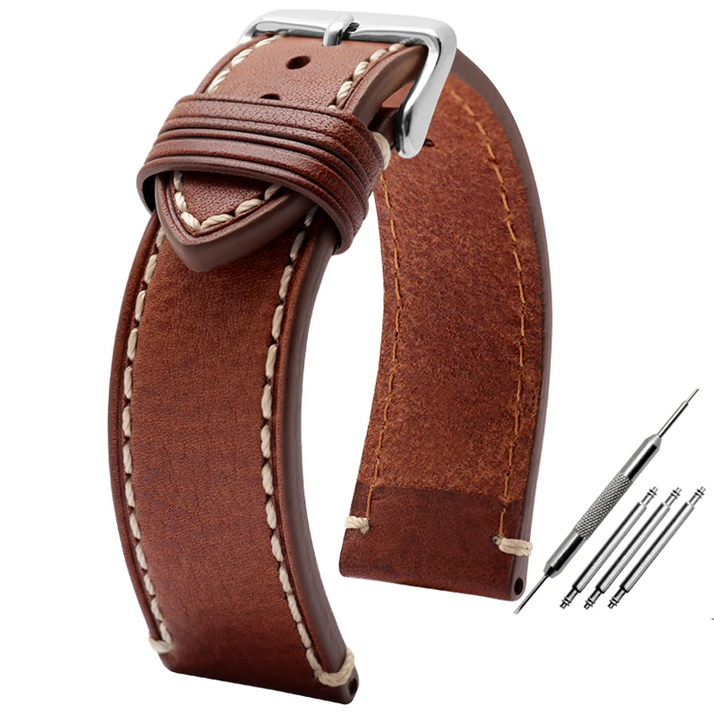 Cinturino In Pelle Di Vacchetta Italiana Per Seiko Water Ghost Yacht Mingshi Cinturino Omega Tudor Watch Chain Bracciale Marrone 20Mm 22Mm