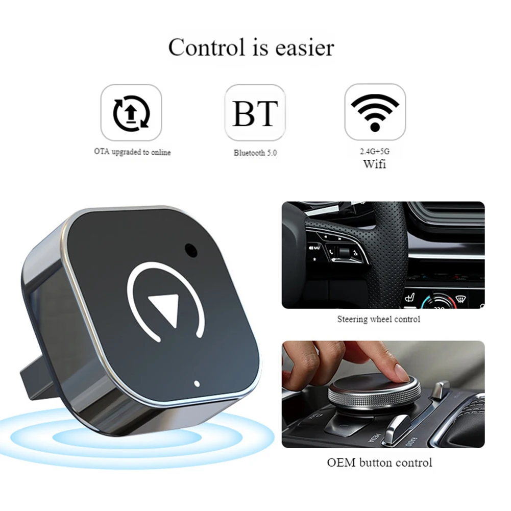 2 in 1 Wireless CarPlay Android Auto Adapter Plug & Play Convert Wired to Wireless Dongle for Factory Wired CarPlay Wired Cars
