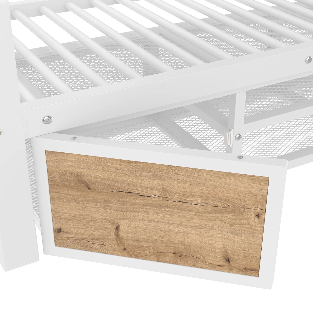 Multifunktionales Etagenbett 90 x 200/140 x 200 cm – integrierter Schuhschrank und Aufbewahrungsfächer, Sicherheitstüren + Leiter, ohne Matratze – Detail 16
