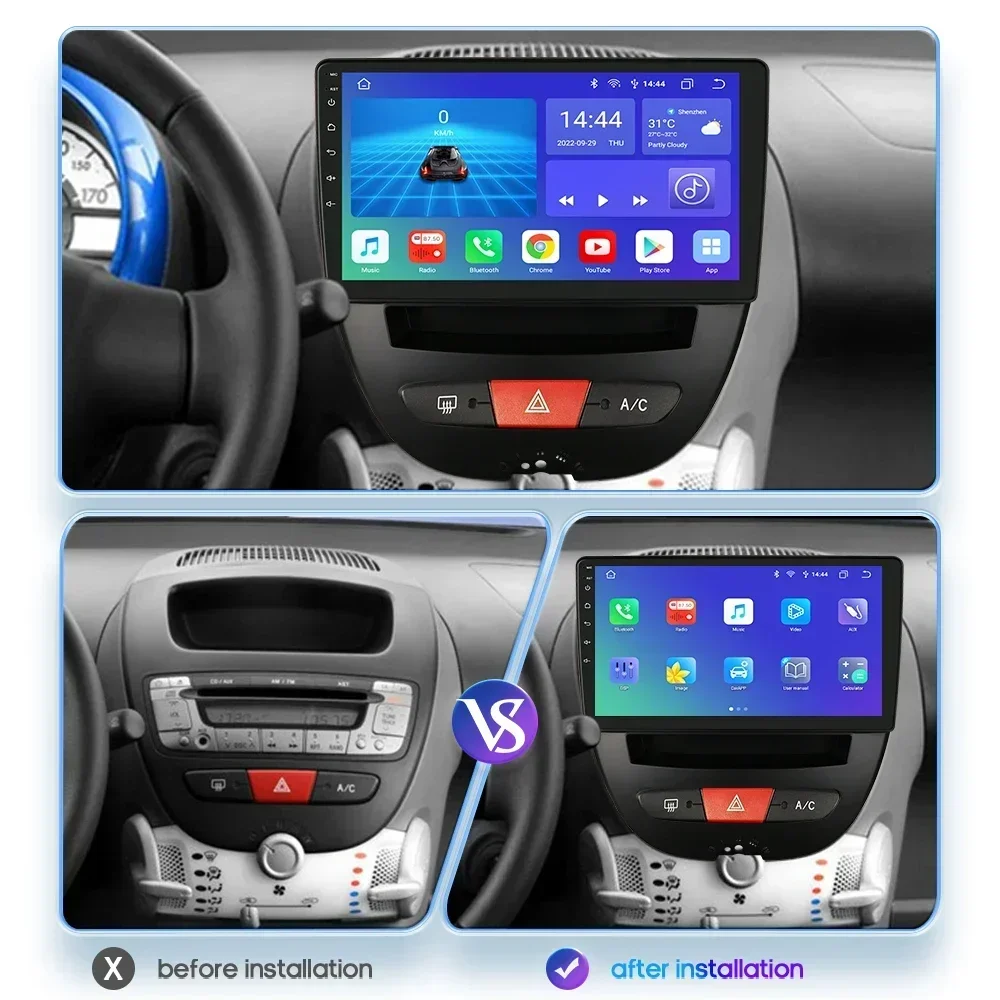 Intelligent Screen 2din Android Car Radio Multimedia Video Player for Peugeot 107 Toyota Aygo Citroen C1 GPS Carplay Auto 4G RDS