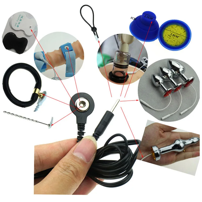 E-Stim Black Devices Te-ns Stim Electric Shock Accessories Massager Product  Stimulator Electro Unit 1 Power Box+1 DC2.5 Pin 2.0 Wires+4 Rings.