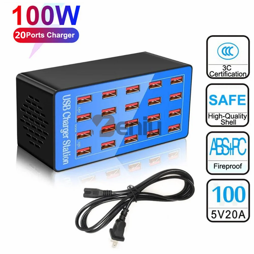 

100W Multi 20 Ports USB Charger Fast Charger Phone Charge Multi USB HUB Charging Station Desktop Chargers for iPhone Samsung htc