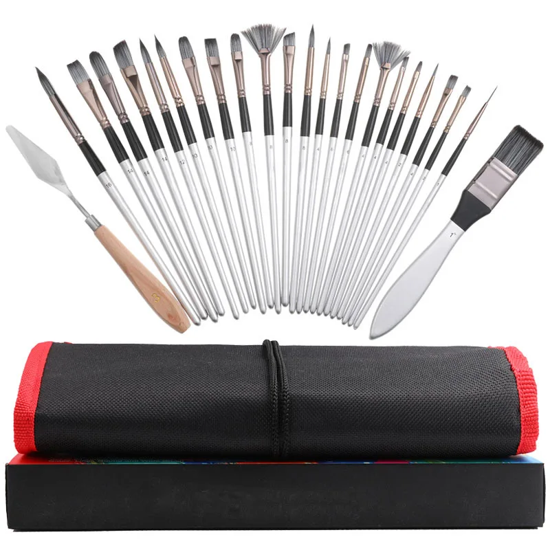 24pcs/set Wooden Handle Watercolor Nylon Hair Painting Brush Scrubbing Scraper Acrylic Painting Art Paint Brushes Supplies 10 pcs watercolor brush set nylon hair paint brushes wooden pen holder for gouache watercolor painting acrylic oil art supplies