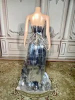 ZD  Fashionable Nude Long Sleeveless V-Neck Diamond Embellished Mesh Dress Sexy Backless Gown Elegant Women's Clothing - Image 2