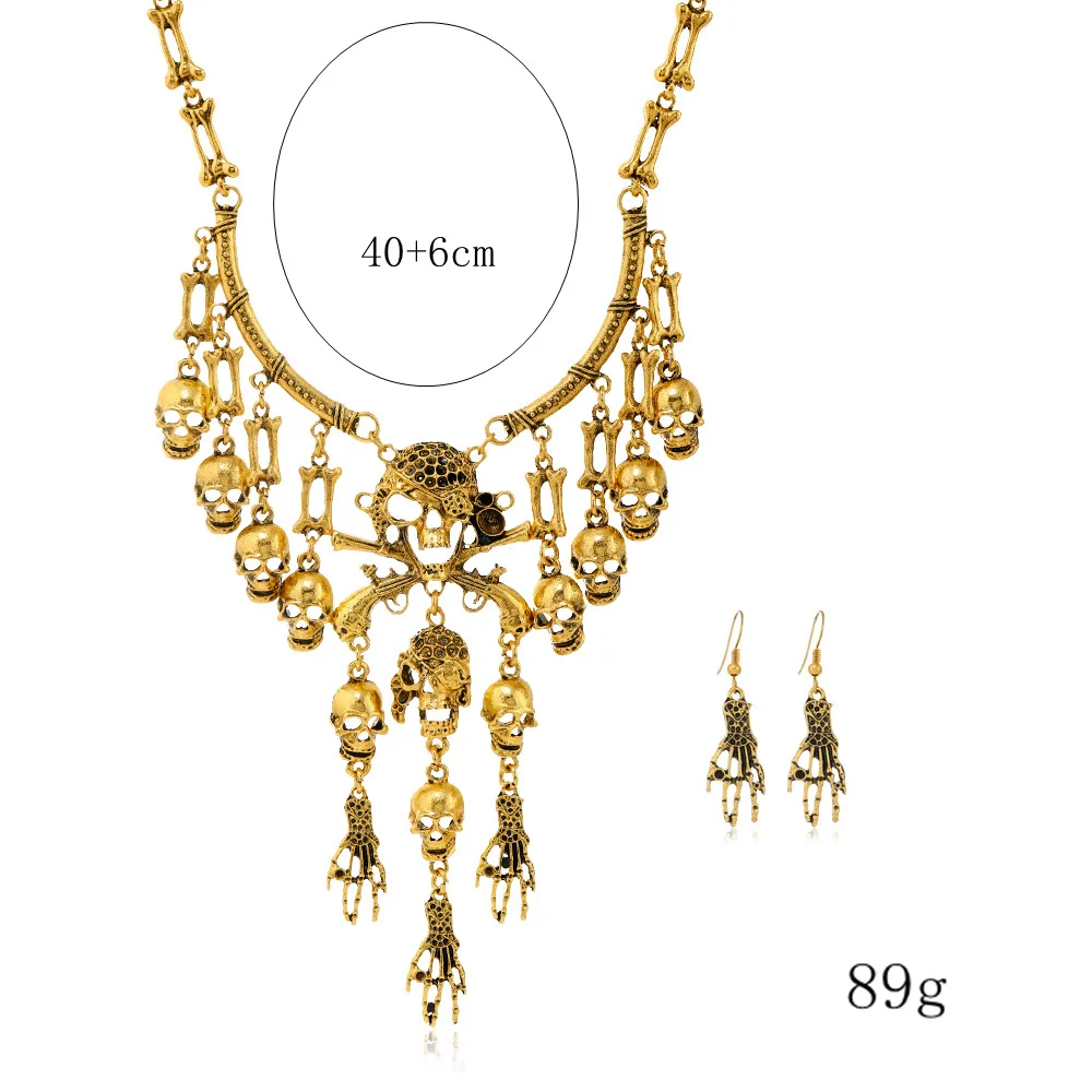 Halloween Accessories  Exaggeration Skeleton Charms Choker Retro Metal Pendants Necklaces horro Skull Bones Clavicle Chain Gifts - 5