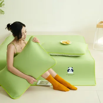Tapis frais d'été vert, surmatelas, drap plat Panda 3D, housse de protection de matelas souple pour lit simple et double, sans oreiller, 1 pièce 1