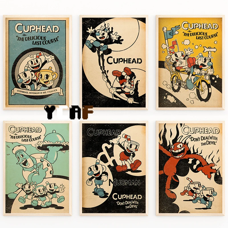 Cuphead Poster Canvas Printing Cuphead Retro Style Wall Art Decor Videogioco Gaming Home Room Decorazione Della Parete Kids Room Decor