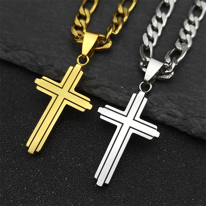 2 Collane Croce Uomo E Donna In Acciaio Inossidabile Oro/Argento - Pendente Crocifisso Regolabile - Gioielli Religiosi Cattolici In Scatola Regalo - 3
