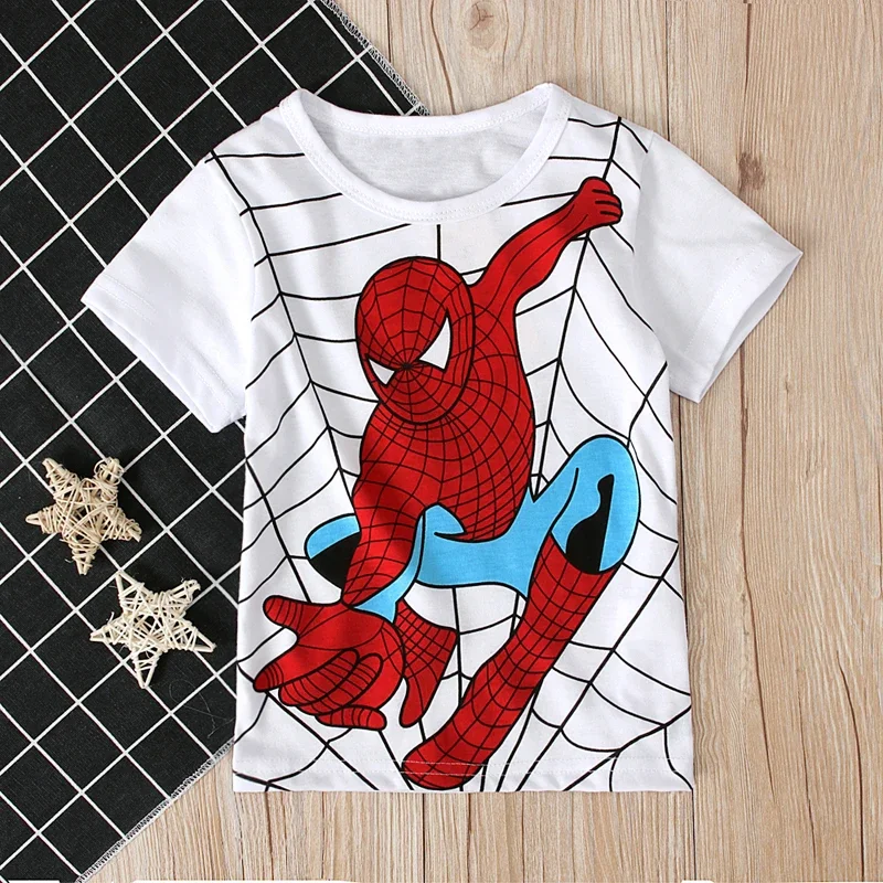 Children Short Sleeve TShirts Cartoon Spiderman Headphone Print Baby Boys Girls Design Summer Blouse Tee Pajama Top