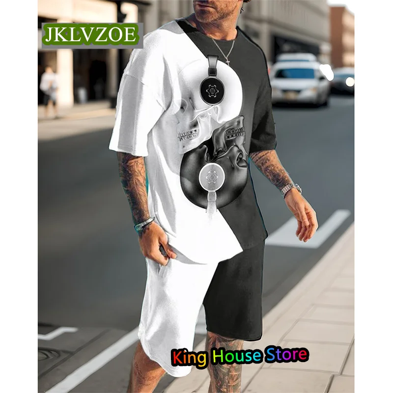 Men's 2 Piece Set Tracksuits 3d Tiger King Print Short Sleeve Tshirt Shorts Set Sport Casual Male Oversized Clothing Streetwear