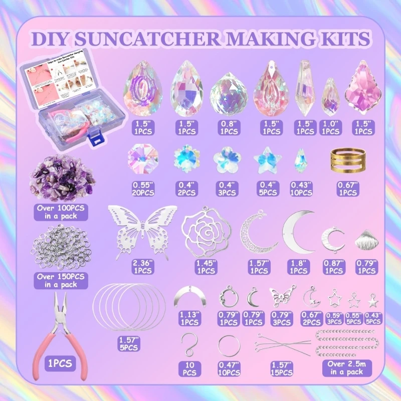 Sun Catchers 367A 200Pcs Crystals Suncatchers Making Set Craft Adult Maker Pendant Chain
