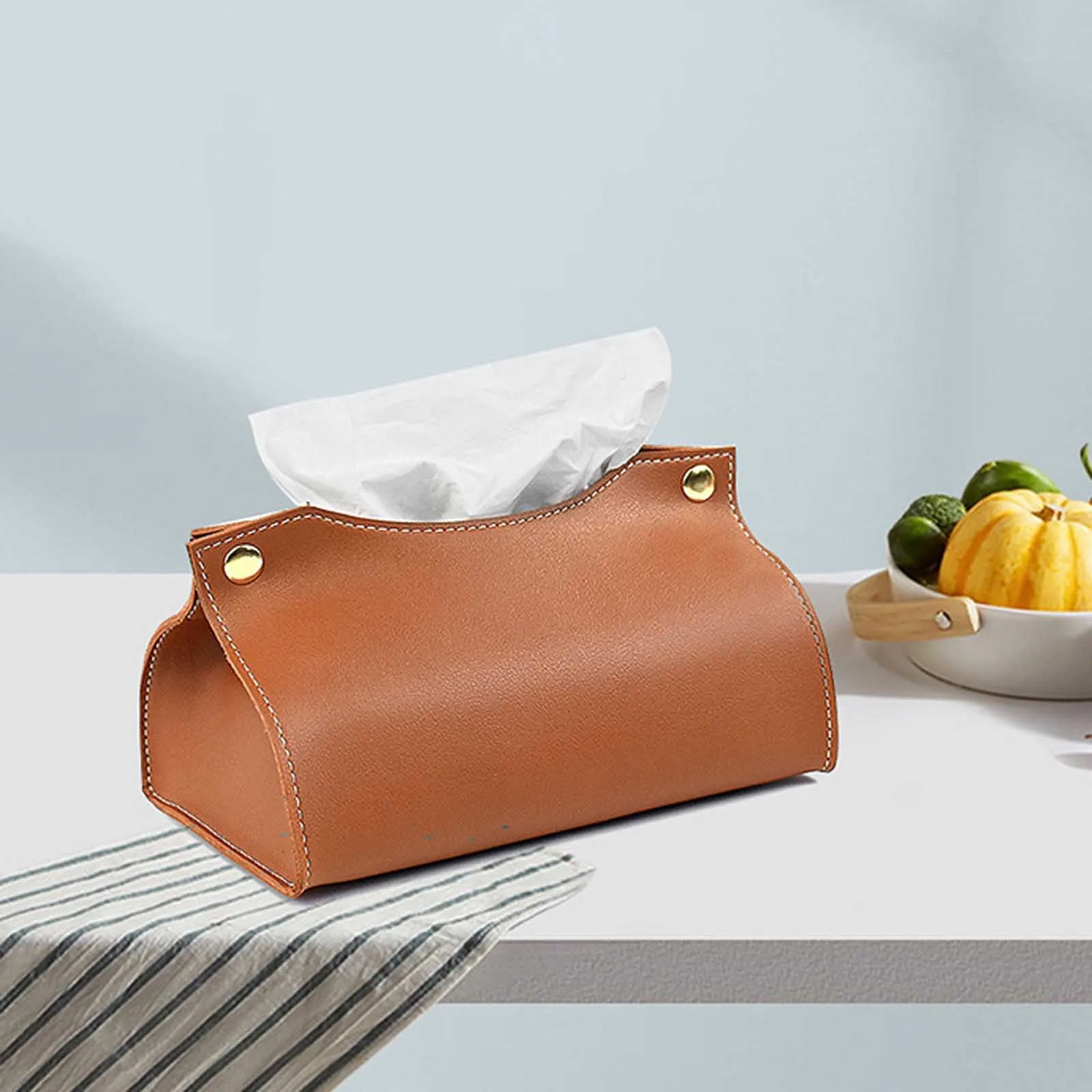 Tissue Box Halter Hause Wohnzimmer Kaffee Tisch Desktop Einfache Serviette Box Küche Lagerung Papier Box PU Leder Organisatoren – Detail 16