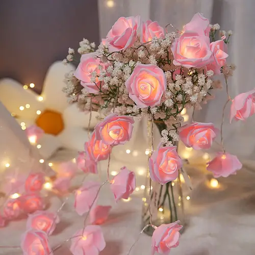 Rose String Lights Battery Operated Flower Garland Fairy Lights Valentine Wedding Party Decoration Christmas Home Decor Lights - Image 8