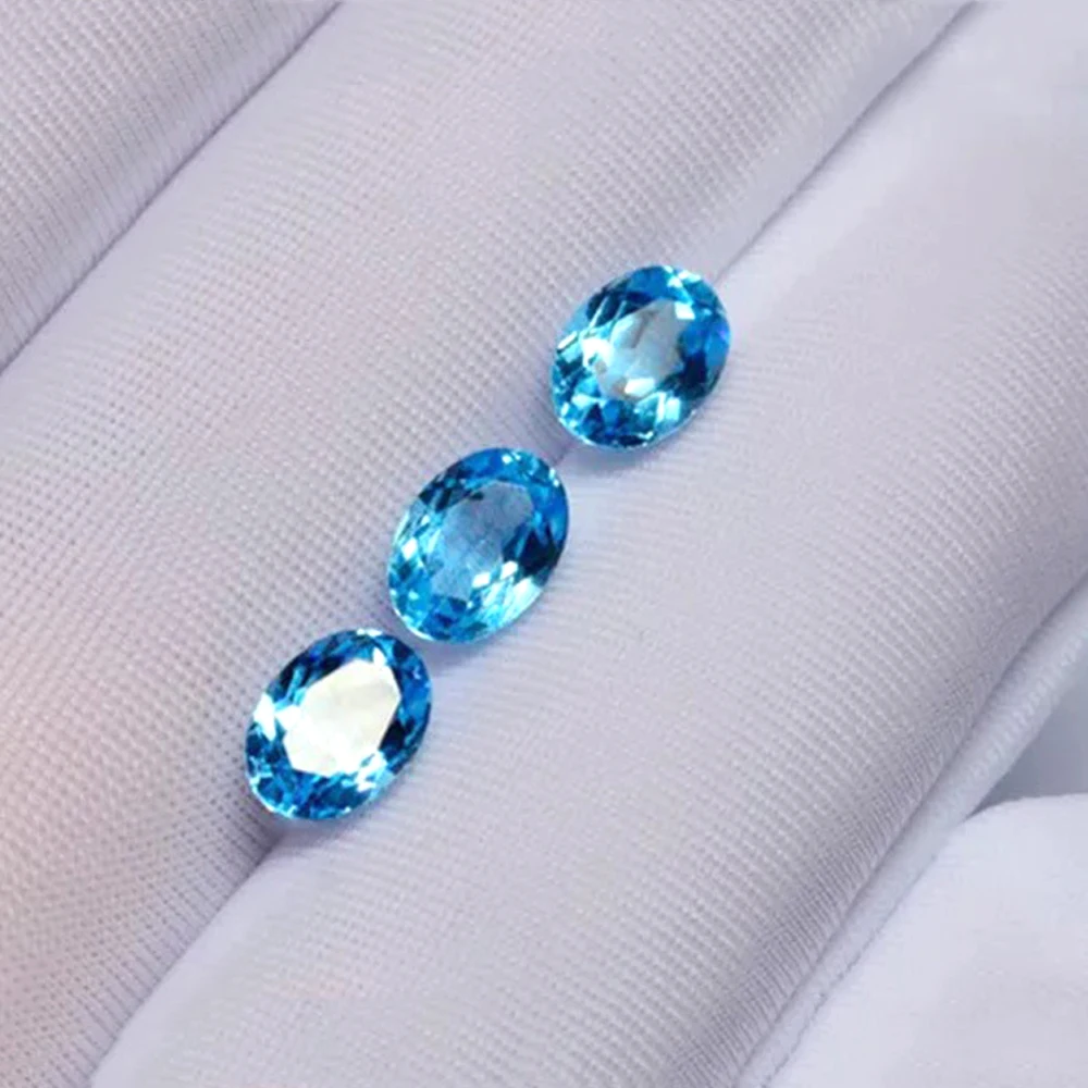 Eye Clean Semi-precious Stone Facted Oval 7x9mm Natural Swiss Blue Topaz Loose Gemstone For Jewelry Making 5pcs A Lot