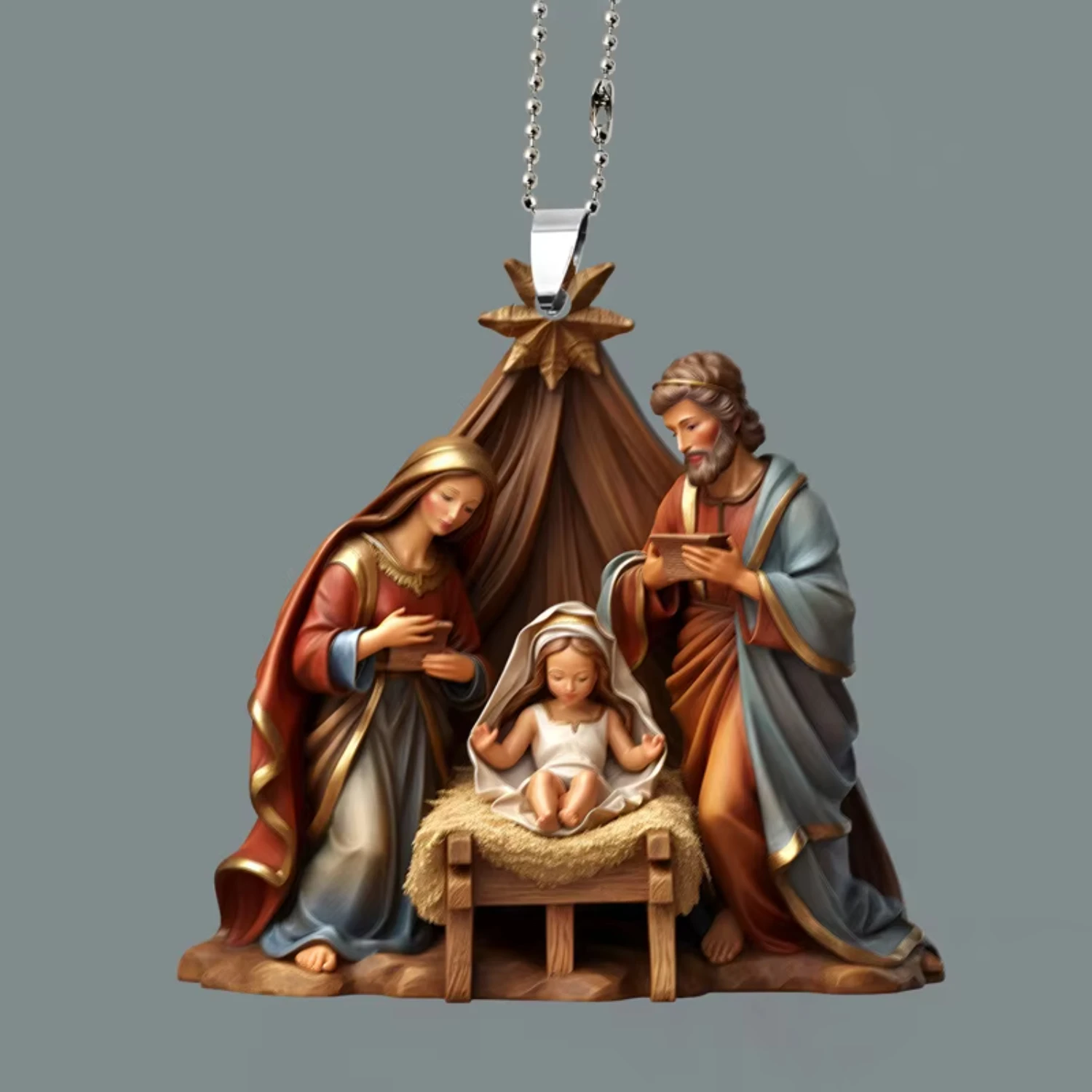 Delicate Mini Bauble Resin Hanging Christmas Tree Pendant Ornament Nativity Scene Decor